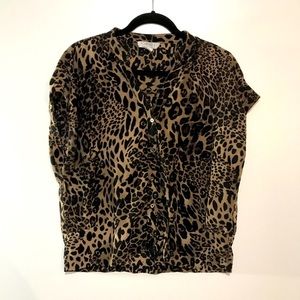 Forever 21 Short Sleeve Blouse Cheetah Print Large
